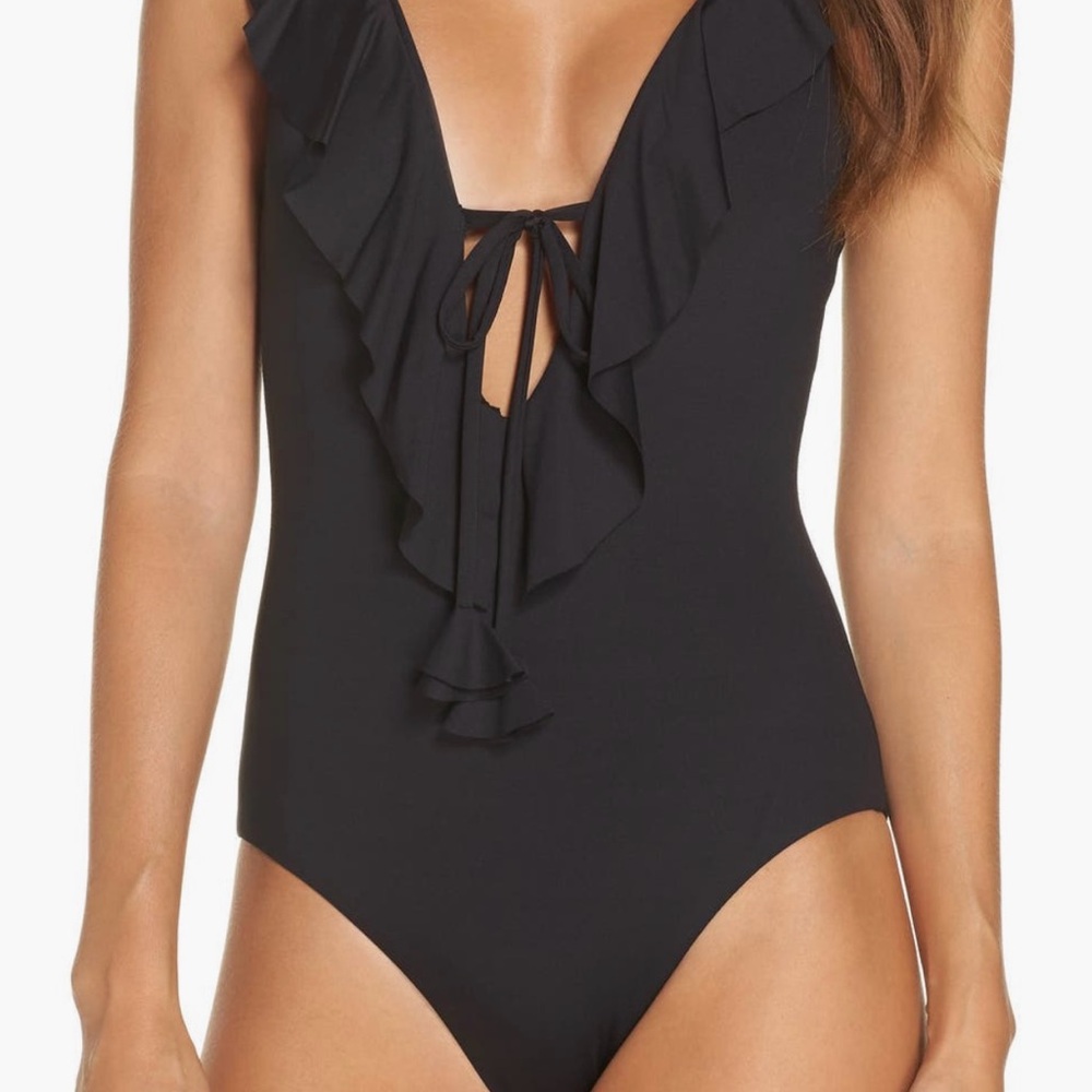 BECCA Black Ruffle Front One Piece Swimsuit